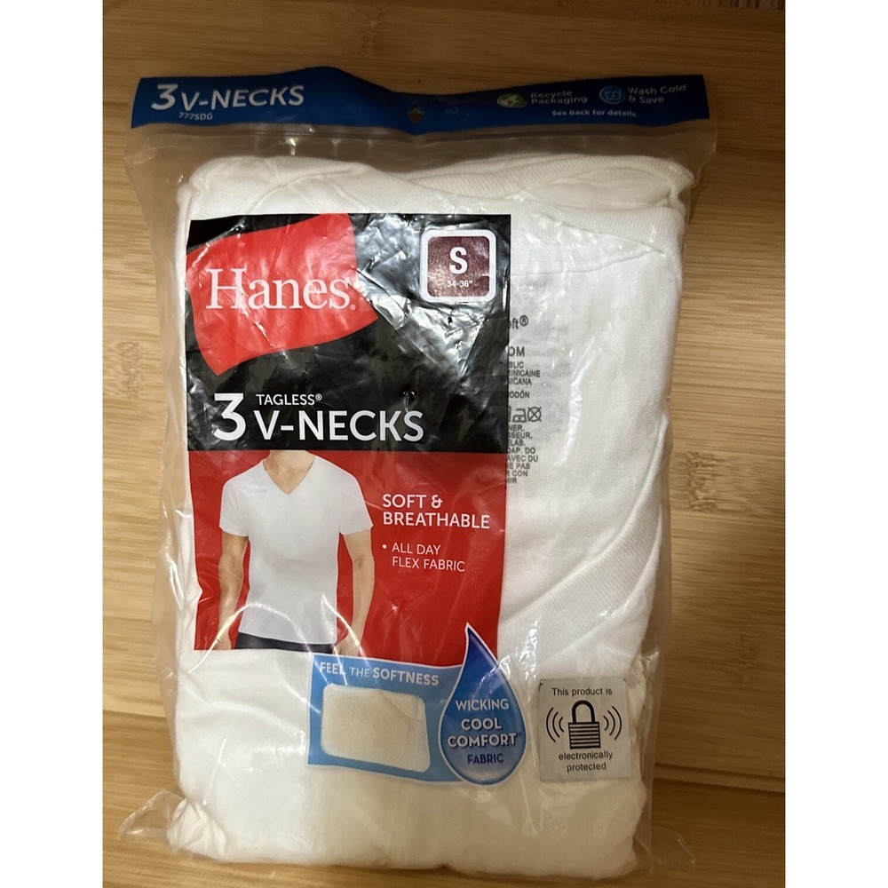 NWT Hanes Men's Tagless Cotton V-Neck White Undershirt Small 3 Pack New